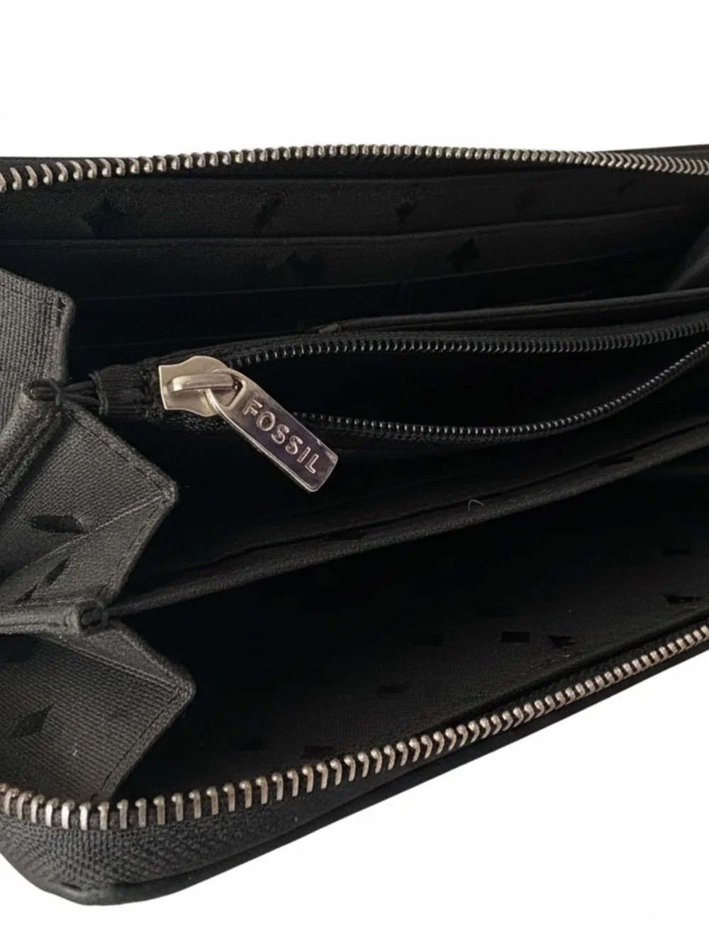 Fossil Black Leather Zip Wallet